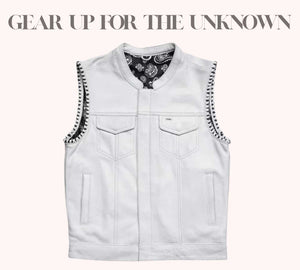 White cowhide leather vest with braided armholes