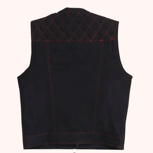 Men's club style leather vest with paisley liner