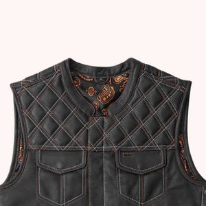Distressed leather motorcycle vest with side lacing