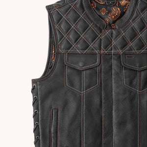 Perforated leather riding vest detail