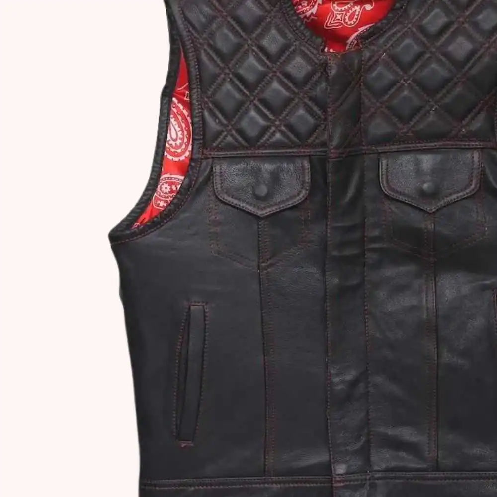 Cowhide leather riding vest detail