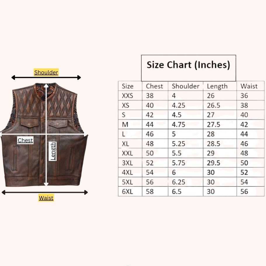 Men's leather vest with diamond stitch detail