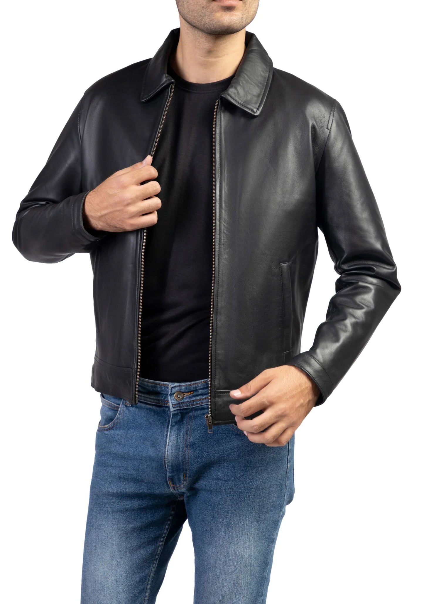 Men's Harrington collar premium leather jacket in lambskin