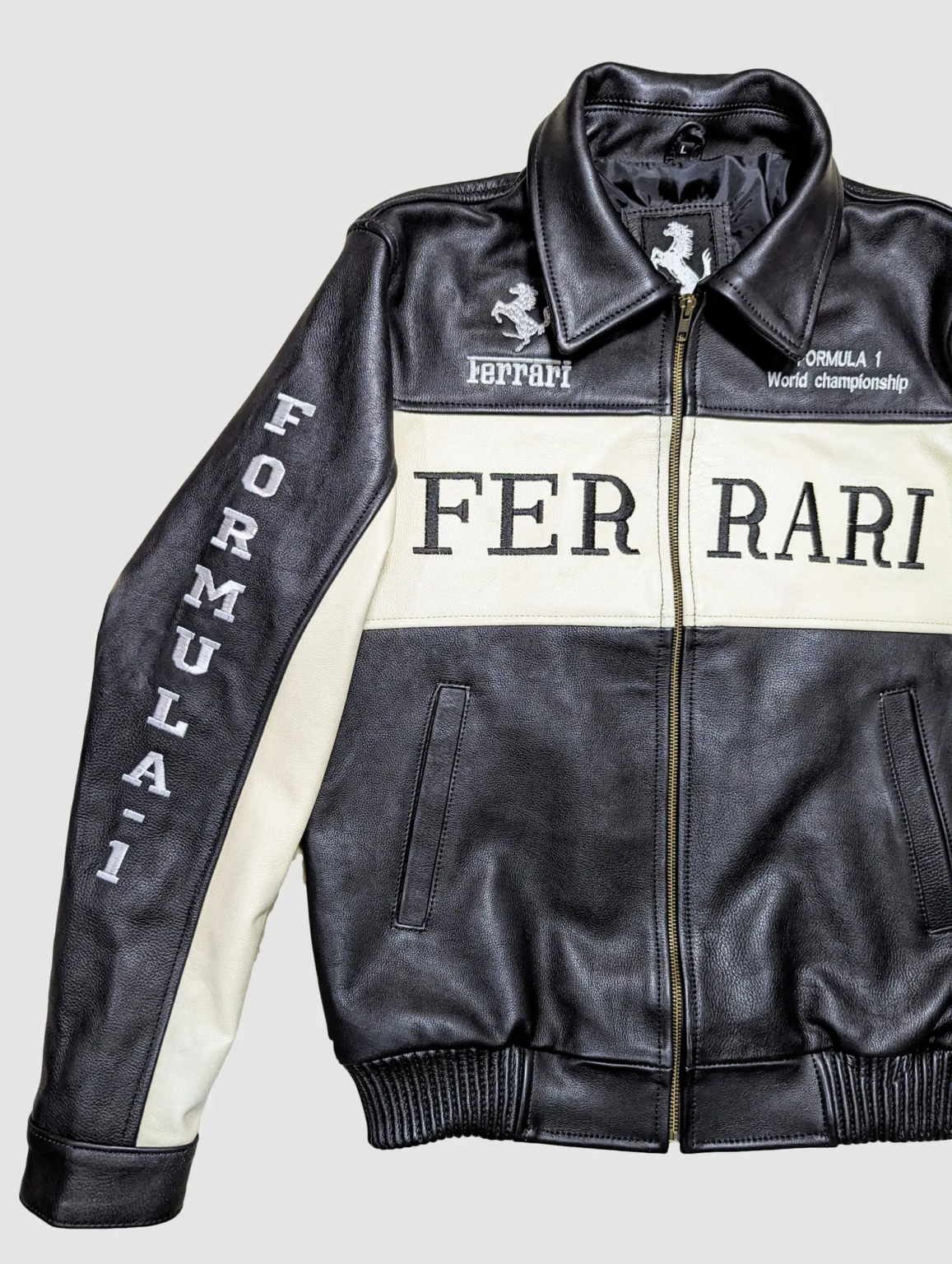 Exclusive Ferrari F1 Leather Bomber Style Jacket - World Championship Edition