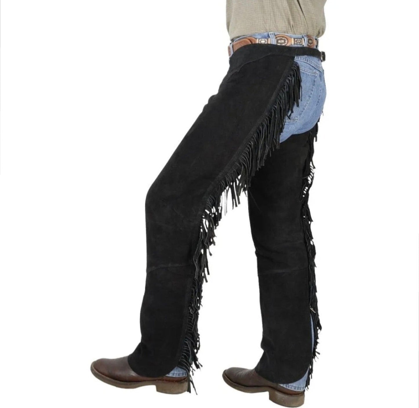 Handmade Native American Leather Chap Black Suede Fringes Style Pant Chap Western Cowboy Chap Rodeo Chap Horse Riding Chap Gifts For Men
