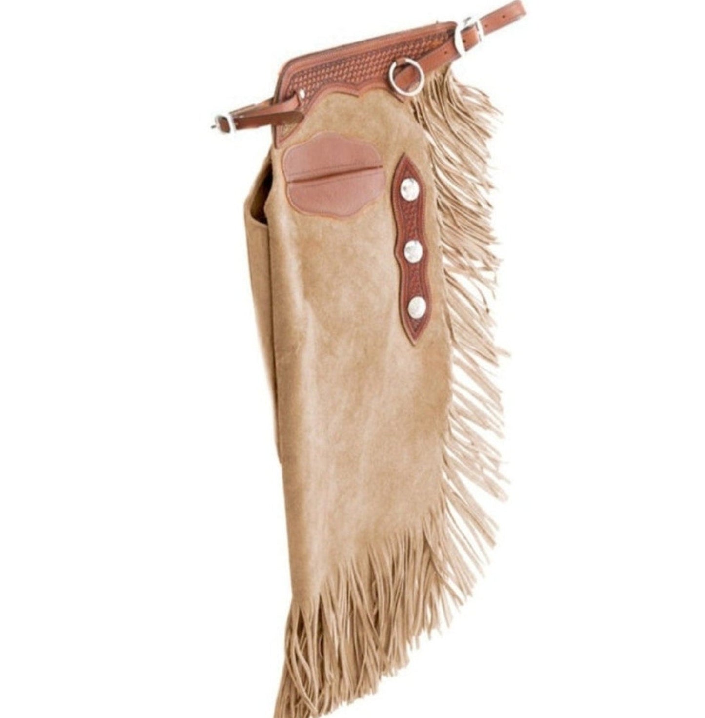 Handmade Cowboy Suede Leather Pant Rodeo Chap Mountain Men Western Light Beige Fringes Style chap , Horse Gifts For Men