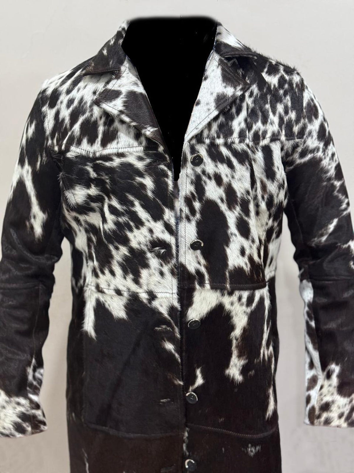 Stylish Hair on Hide Leather Coat Long Winter Jacket Handcrafted Cowhide Fur Coat