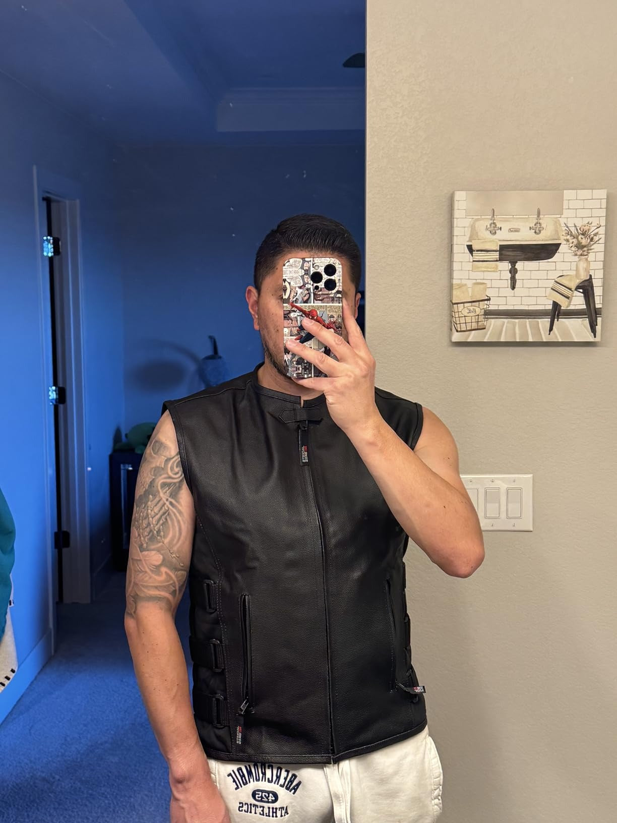 Men's Armor Motorcycle Vest Swat Style, Premium Buffalo Leather Biker Ride