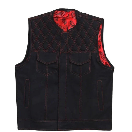 Phantom Operator Men's Black Leather Motorcycle Vest - white background