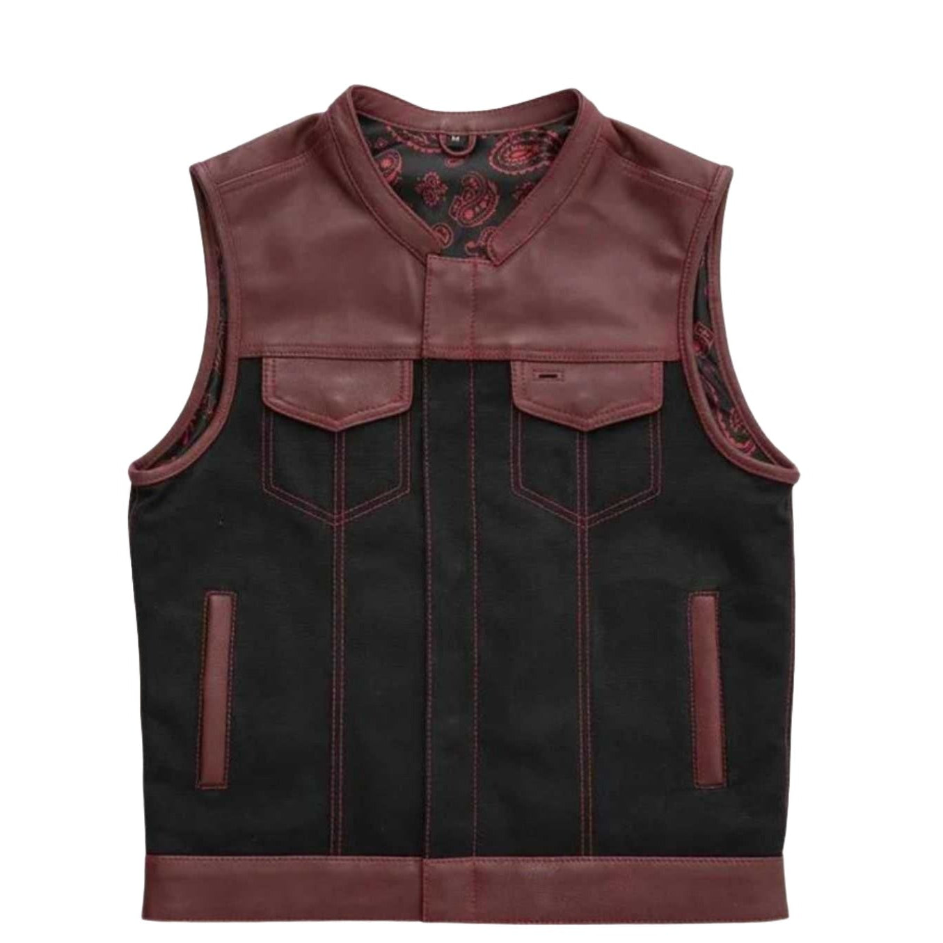 OX Blood men's leather and canvas club biker vest