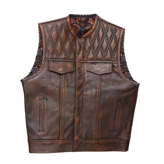 Outlaw Rider Men's Washed Leather Motorcycle Vest - white background