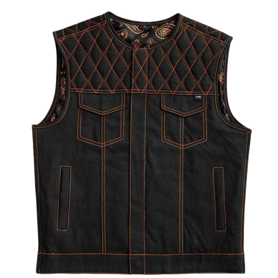 Vintage worn-in brown denim motorcycle vest