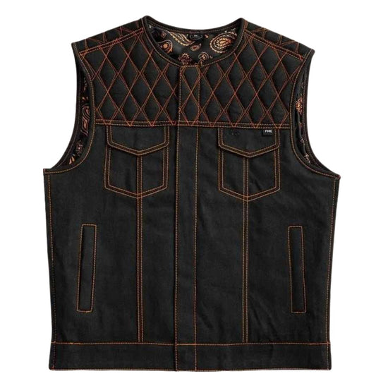 Vintage Worn-In Brown Denim Motorcycle Vest - white background