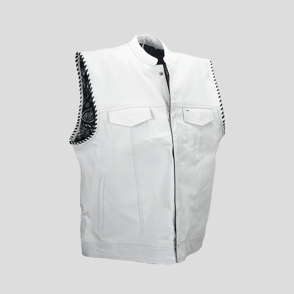Ivory leather and canvas biker vest