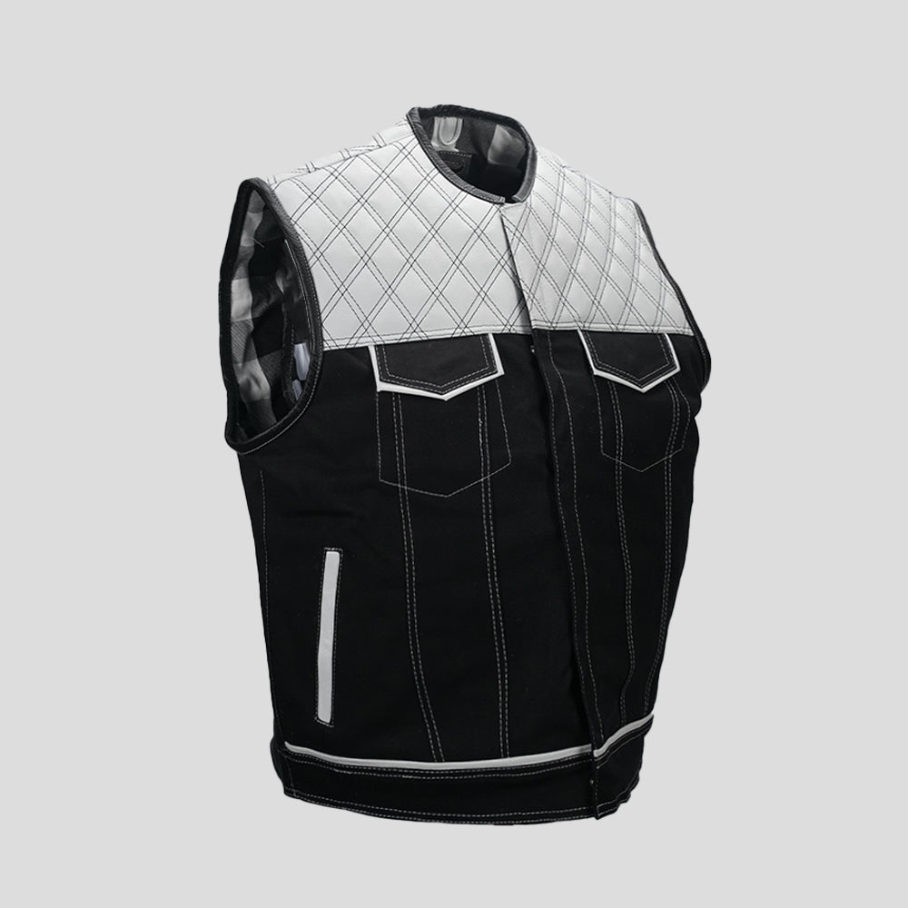 Leather and denim biker vest for men