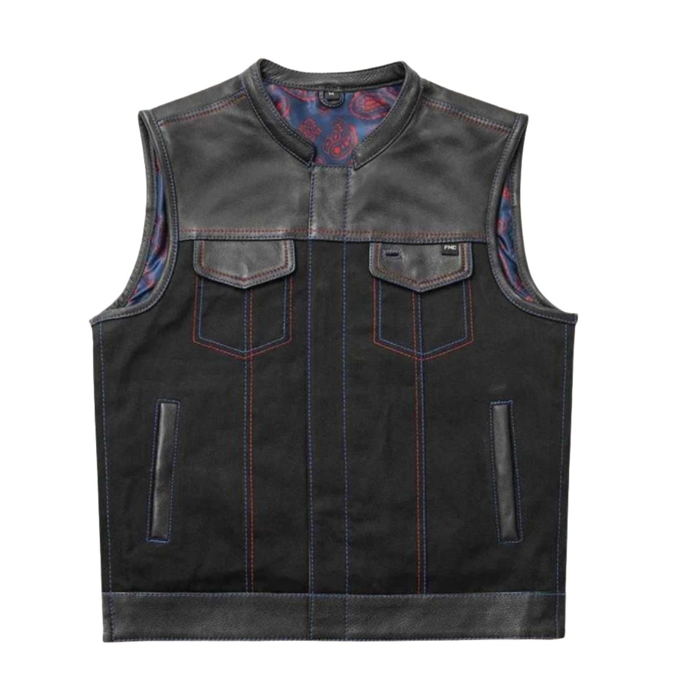 Maverick men's leather and twill motorcycle vest