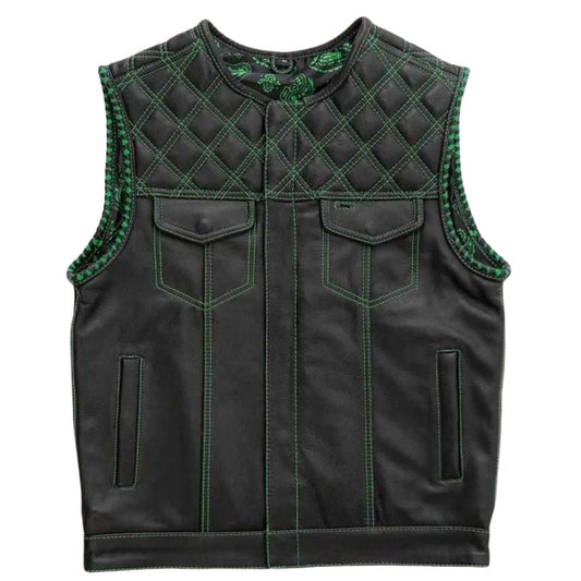 Emerald Archer Vest Men's Motorcycle Leather Vest - white background