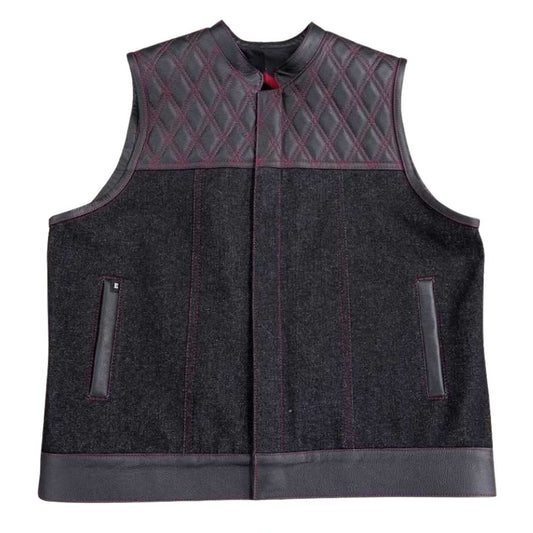 Wayfarer Men's Black Denim Motorcycle Vest - white background