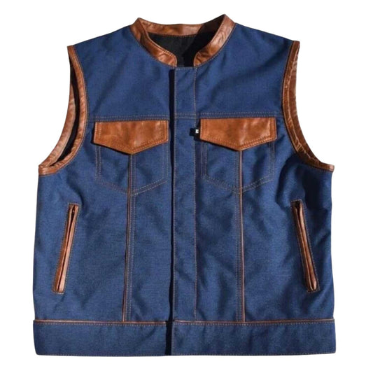 Maverick Sapphire Men's Canvas Motorcycle Vest - white background