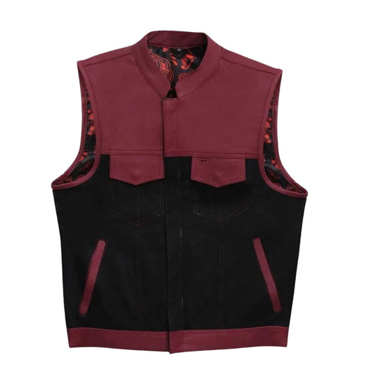 Crusher canvas and leather men's biker vest