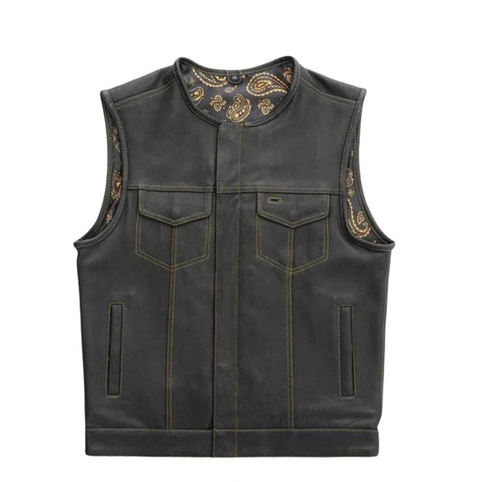 Rebel Rider Men's Black Leather Motorcycle Vest - white background