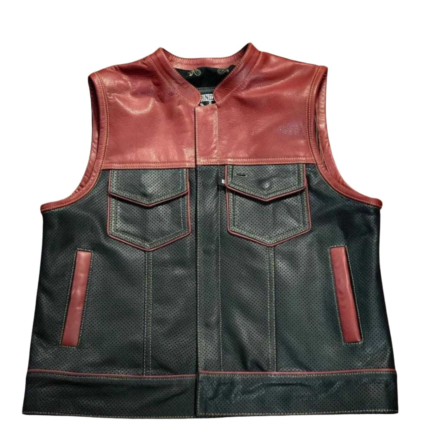 Maroon Noir Lowside men's motorcycle leather vest