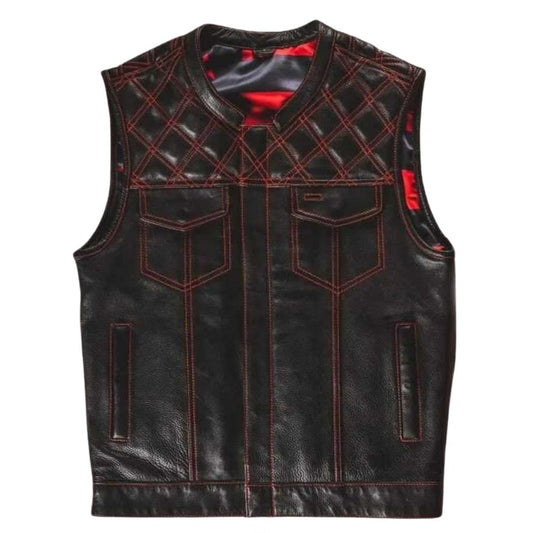 Renegade Black Distressed Men's Motorcycle Leather Vest - white background