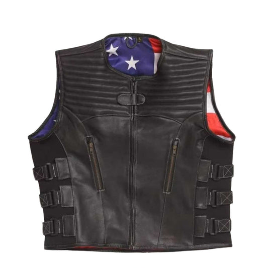 Trailblazer men's black leather motorcycle vest