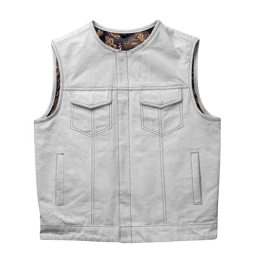 Sharp Shooter Men Canvas Motorcycle Vest - white background