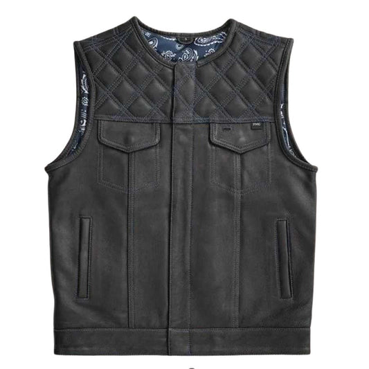 Elite Diamond Cut Men's Quilted Leather Vest - white background
