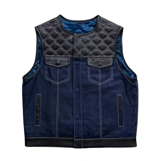 Maverick Hunt Club Men's Denim Biker Vest - white background