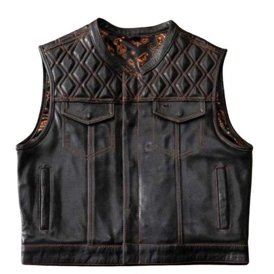Roadster Men's Black Leather Biker Vest - white background