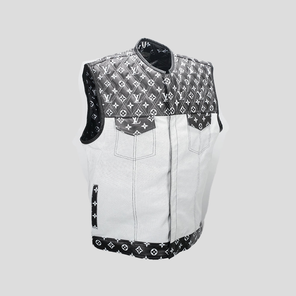 Men's cowhide biker vest with diamond stitch