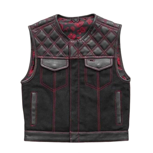 Hunt Club Outlaw Men Leather / Denim Biker Vest - white background