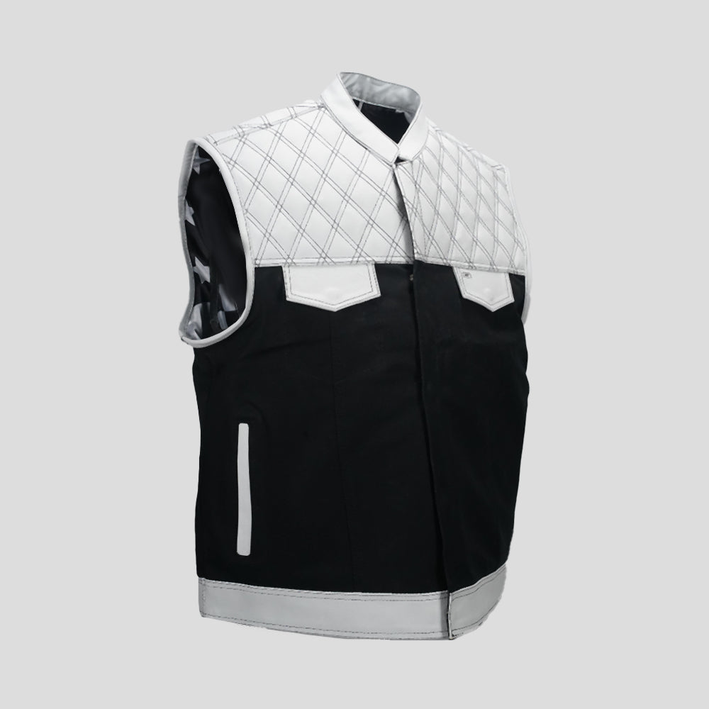 Black biker vest with American flag lining