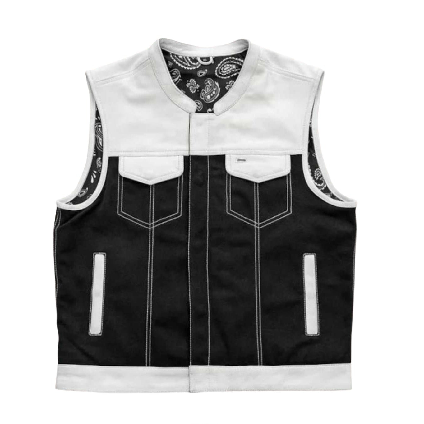 Men's cashmere-lined two-tone leather motorcycle vest