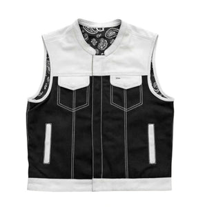 Men's cashmere-lined two-tone leather motorcycle vest