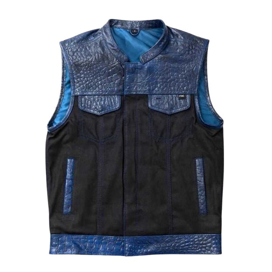 Wild Stallion Men Canvas Biker Vest - white background
