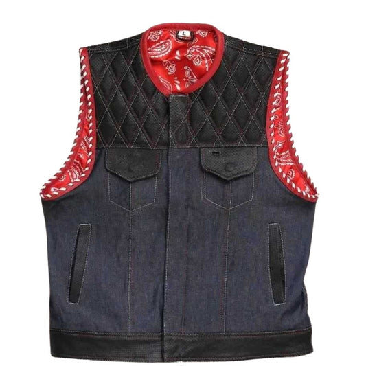 Rush Men's Denim Biker Vest - white background
