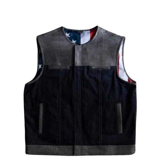 Demon Men's Canvas Leather Vest - white background