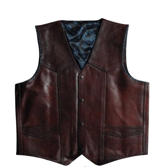 Men's distressed maroon red cowboy leather vest