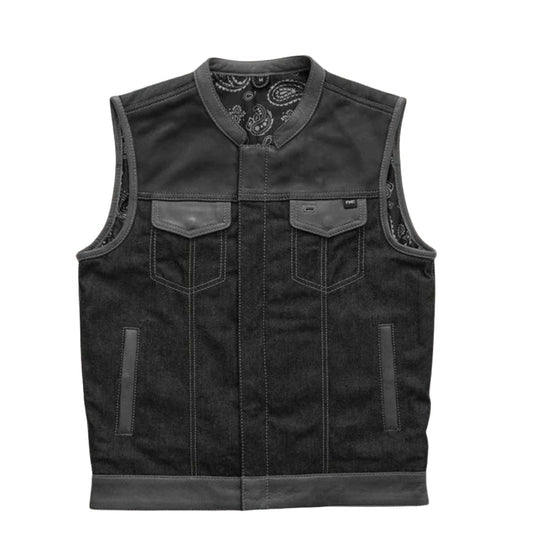 Men's Guardian Denim & Canvas Motorcycle Vest - white background