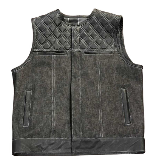 Renegade Rider Men's Distressed Denim Biker Vest - white background
