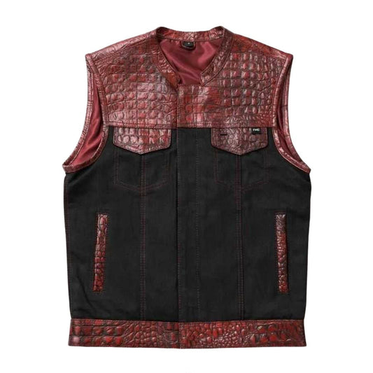 Iron Horizon Men Denim Biker Vest - white background