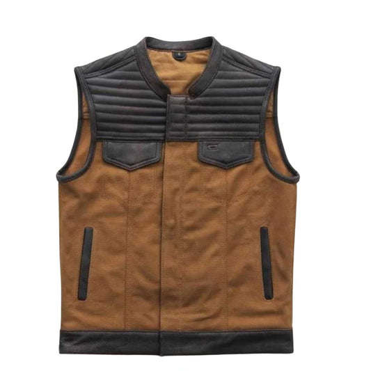 Bison Distressed Leather Motorcycle Vest - white background