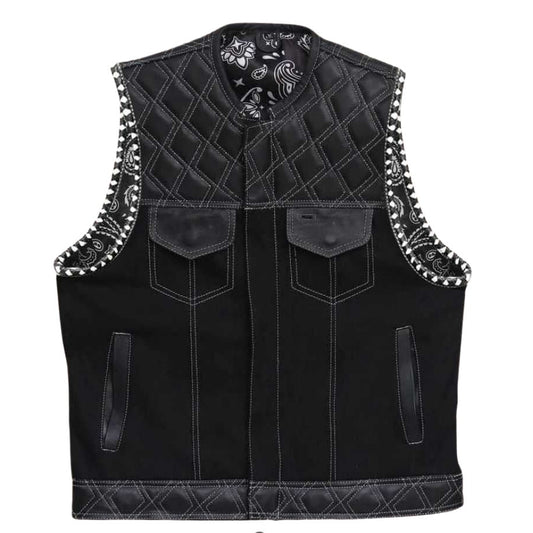 Rebel Bandanna Canvas Biker Vest - white background