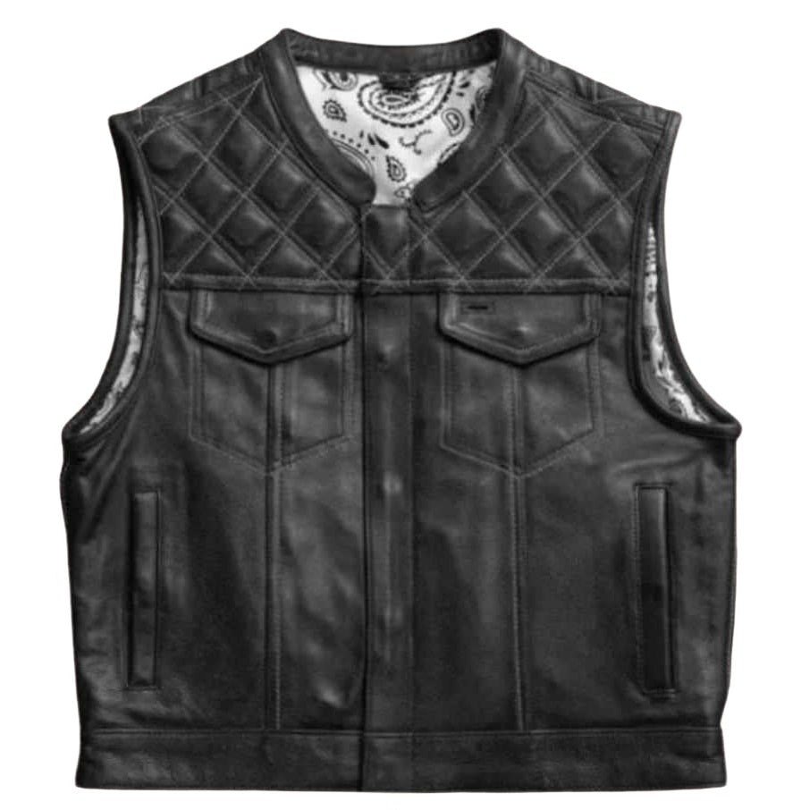 Ebony quilted men's leather biker vest