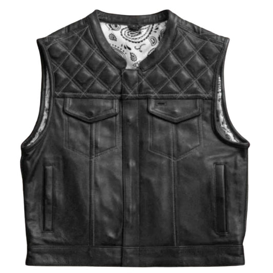 Ebony quilted men's leather biker vest