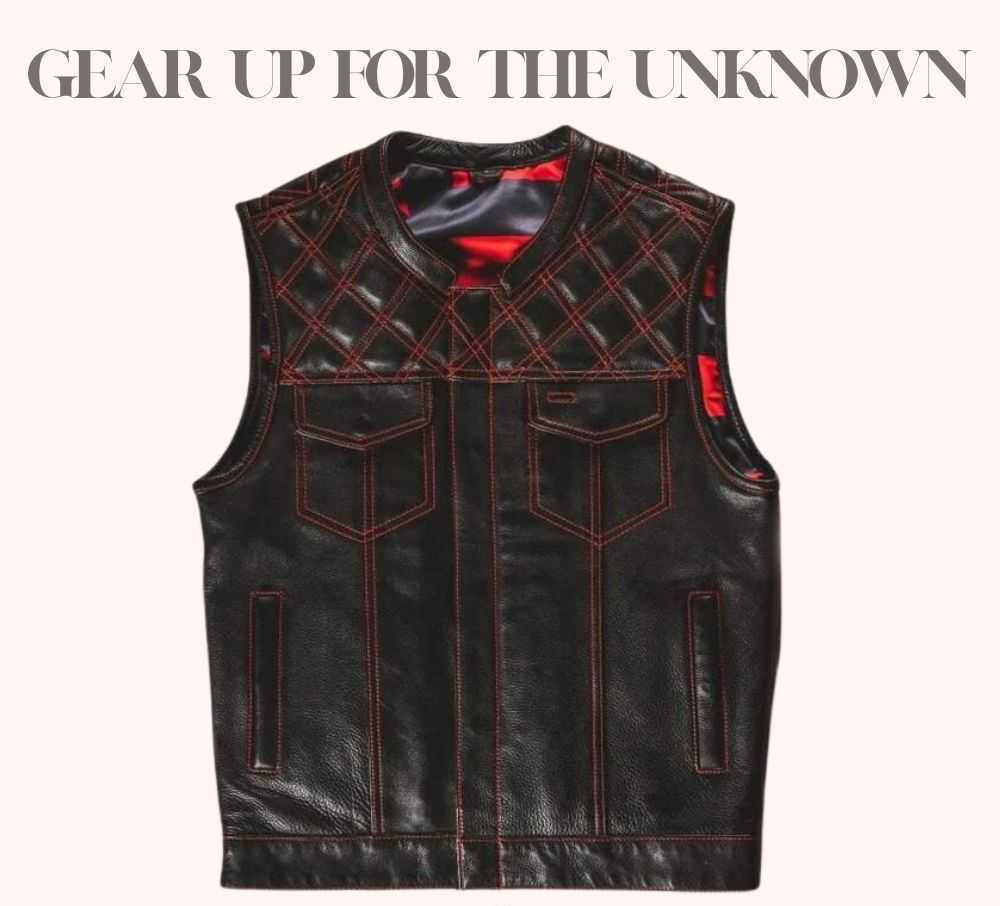 Distressed black biker vest with American flag lining