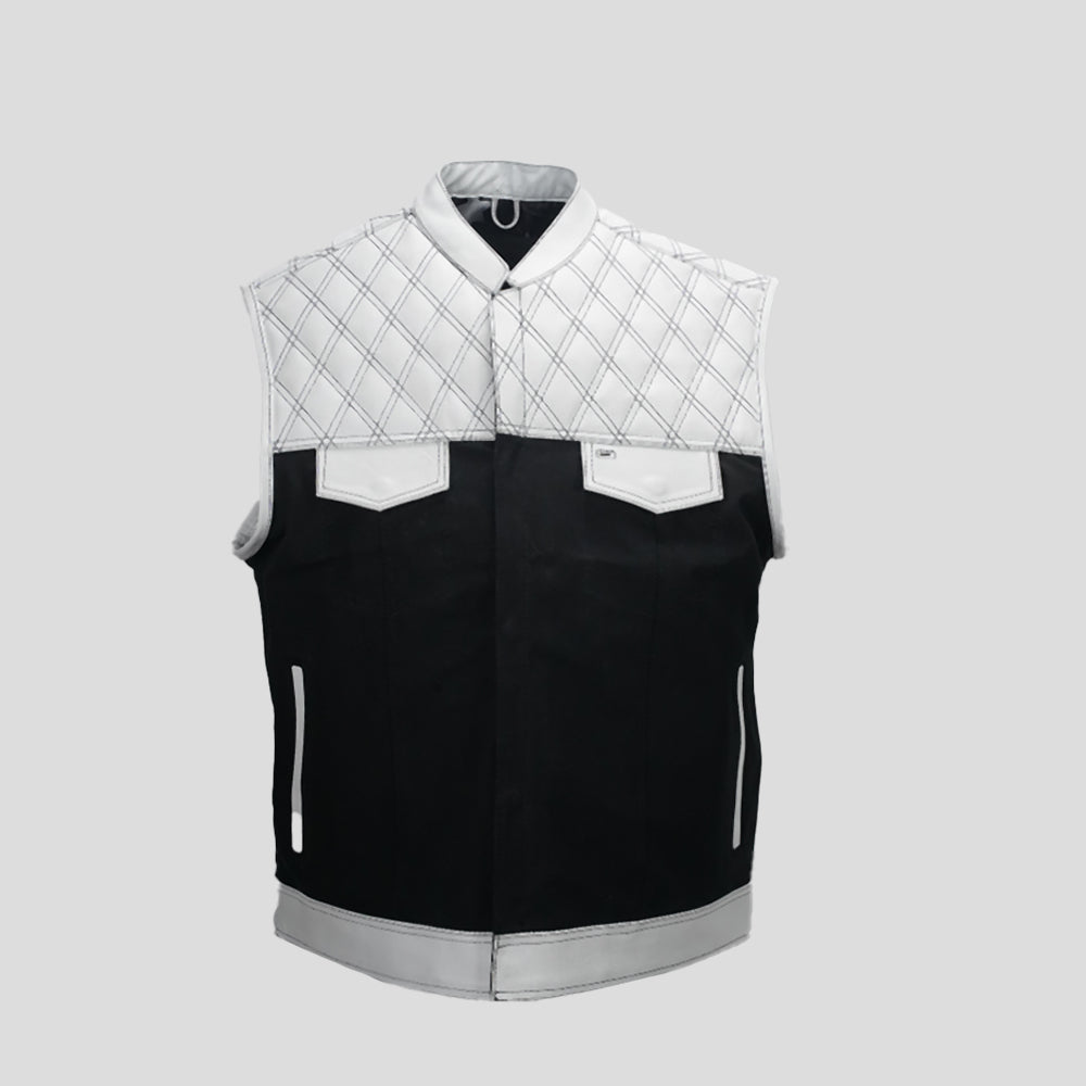 Gridlock twill leather motorcycle vest